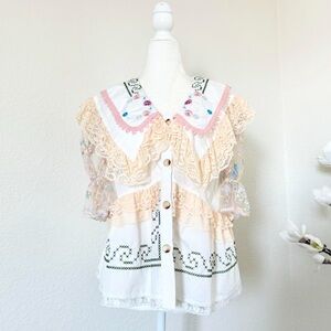 Embroidered lace cottagecore smocked blouse read description for size